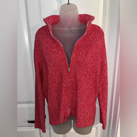 Crazy Horse by Liz Claiborne Red/White Knitted Zip Up Sweater Size Large - Picture 3 of 16